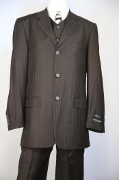  Single Breasted Mens Duffel Texture Chocolate Dark  Brown Stripe Zoot Suit