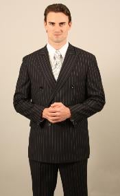  Mens Black with White Stripe Double Breasted Suit