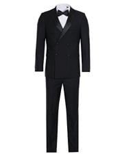  Mens Black Slim Fit Double breasted Suits Tuxedo Flat Front Pants
