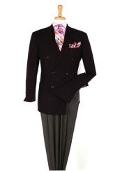  Style#-B6362 Mens 100% Wool Mens Double Breasted Suits Jacket Blazer Sportcoat Black