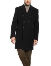  Mens Dress Coat Black Double Breasted 3/4 Length Wool Cashmere Blend Overcoat