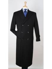  Mens Dress Coat 100% Wool Gabardine Double Breasted Black Top Overcoat
