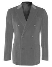  6 Buttons Double Breasted Gray Solid Velvet Blazer Sport Coat - Jacket