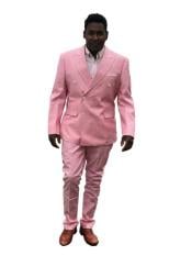  Mens Double Breasted Suits Summer Linen Suit in Pink