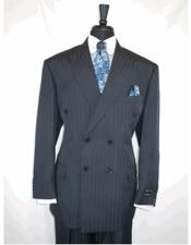 Mens Classic Tone On Tone Stripe Double Breasted Suits Dark Navy Blue