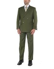  Mens Two-Piece Classic Fit Olive Double Breasted Suit Jacket & Pleated Pants