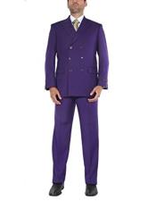  Two-Piece Classic Fit Double Breasted Purple Suit Jacket & Pleated Pants 