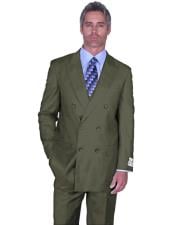  Mens Double Breasted Peak Lapel Sage Green Suit Side Vented 