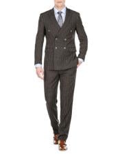  Mens Double Breasted Suits Slim Fit Bold Stripe Black Peak Lapel Suits
