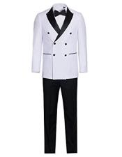  Double Breasted Tuxedo Mens White and Black Slim Fit Double breasted Suits