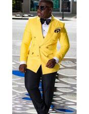  Mens Yellow Double Breasted Peak Lapel Besom Chest Pocket Jacket