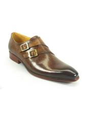  Mens Carrucci Double Buckle Style Cognac Fashionable Shoe