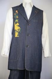  Mens Medieval Cloister Embroider  Dark Navy Blue Suit For Men Zoot