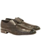  Brown Dress Shoe Mens Faded Brown Vestigium Genuine Caiman Belly Derby Shoes Handcrafted