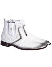  Mens Faded White Vestigium Boots Genuine Caiman Belly Chelsea Boots