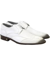  Mens Faded White Vestigium Genuine Catshark Derby Oxford White Dress Shoe Perfect