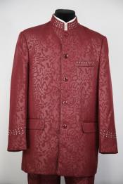  Mens Mandarin Collar Burgundy Suit Rhinestone Burgundy ~ Maroon Suit  ~