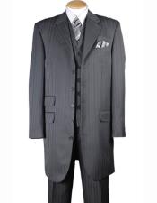  4 Buttons Notch Lapel Tonal Striped Three Piece Vested Gray Zoot