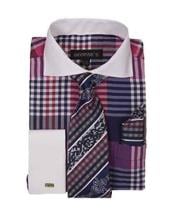 Men's Plaid Checks Design Dress Shirt w/ Matching Tie & Hanky Set #627 