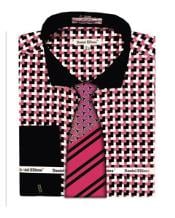  Pink Corner Pattern French Cuff Tie
