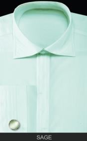  French Cuff with Cuff Links - Solid Pleated Collar Mint ~ Sage