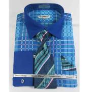  Mens Turquoise Dress Shirt Turquoise Blue Window Pane Pattern French Cuff With