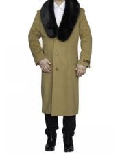  Mens Camel Fur Collar Full Length Wool Top Coat