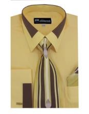  Gold Fashion Contrast Collar French Cuff Matching Tie and Hanky Set Mens