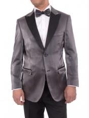  Style#-B6362 Mens Gray Satin Blue 2 Button Slim Fit Blazer Sportcoat