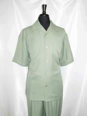  Short Sleeve  Green Lt Olive 5 Buttons Casual Two Piece Walking