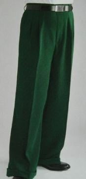  Green Wide Leg Dress Pants Pleated baggy dress trousers unhemmed unfinished bottom