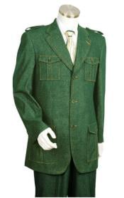  Canto Olive Green Military Style Jean Suit 