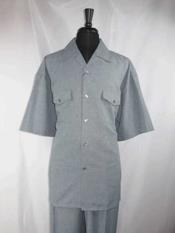 Grey  5 Buttons Short Sleeve Casual Two Piece Walking Outfit For