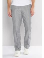  Mens Regular Fit Flat Front Linen Pant Grey