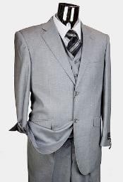  Mens Solid Wool Fabric Light Gray ~ Grey 3 Pieces Vested 2