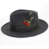  Grey Wool Banded Fedora Hat 