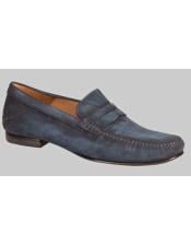  Blue Vintage Suede Penny Loafer Leather Shoes Authentic Mezlan Brand