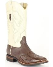  Mens Ivory/Brown Genuine Smooth Caiman Handmade Dress Cowboy Boot Cheap Priced For