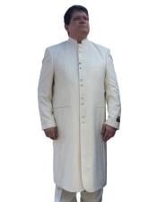  Mandarin Style 45 Inch Long Coat Ivory ~ Cream clergy pastor