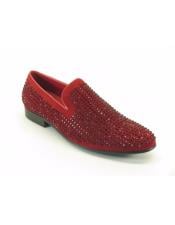  Mens Carrucci Fashionable Suede Studs Leather Lined Red Dress Shoes Slip on