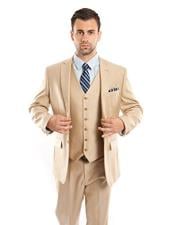  Mens Modern Fit Suits 3 Piece Vested Light Beige Suits Flat Front