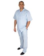  Mens Light Blue Short Sleeve Button Closure 100% Linen 2 Piece Shirt