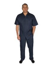  Mens Button Closure 2 Piece 100% Linen Short Sleeve Dark Navy Shirt