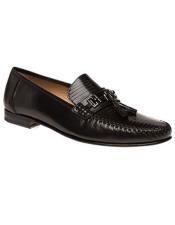  Black Lizard Skin Slip-on Moccasin Tassel Loafers Leather Shoes Authentic Mezlan Brand