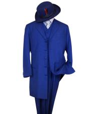  Classic Long Royal Blue Fashion Zoot 3 - Three Piece Dress Suits