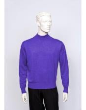  Mens Purple Long Sleeve Mock Neck Fine Gauge Knit Sweater set Available in Big And Tall Sizes