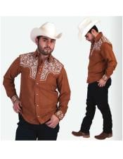  COBRE Mens Long Sleeves Floral Pattern Casual High Collar Cowboy Shirt