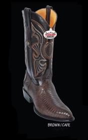  Altos Mens J -Toe Genuine Teju Lizard Skin Leather Western Cowboy Boots Brown 