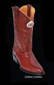  Altos Mens J -Toe Genuine Teju Lizard Skin Leather Western Cowboy Boots Cognac 