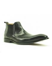  Mens Black Carrucci Burnished Calfskin Slip-On Low-Top Chelsea Cheap Priced Mens Dress